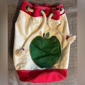 Red and White Tote Bag with Green Apple Design 🍏